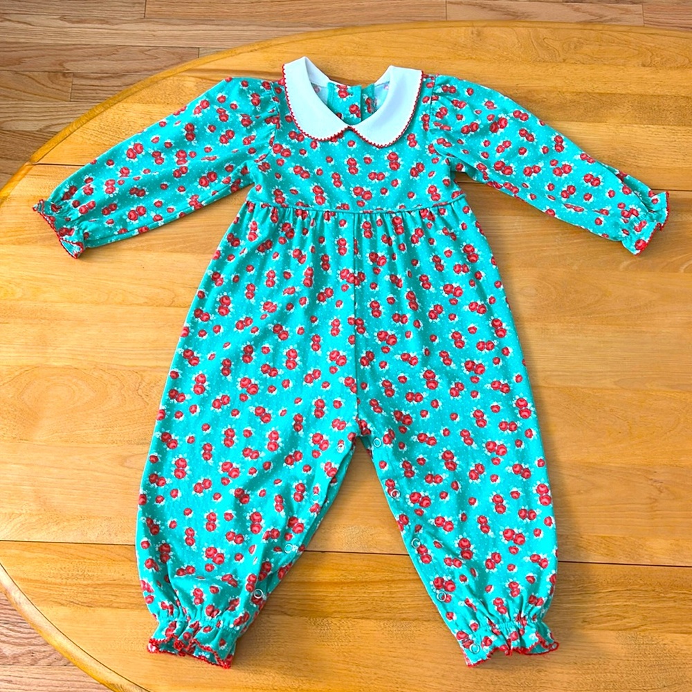Serendipity by Shrimp & Grits Little Girls Long Sleeve Rose Pants Romper 2T